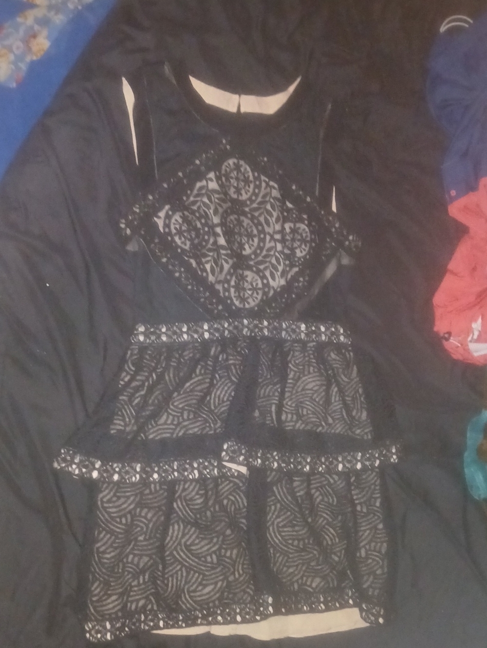 Black Lace Overlay Tiered Party Dress